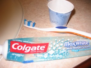 A clear tube of toothpaste from Colgate