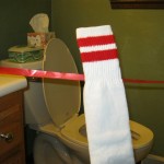 My Odd Sock breaking the tape to win the race to the toilet!