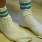 Socks & linoleum.  (Yeah, those socks fit nice!)